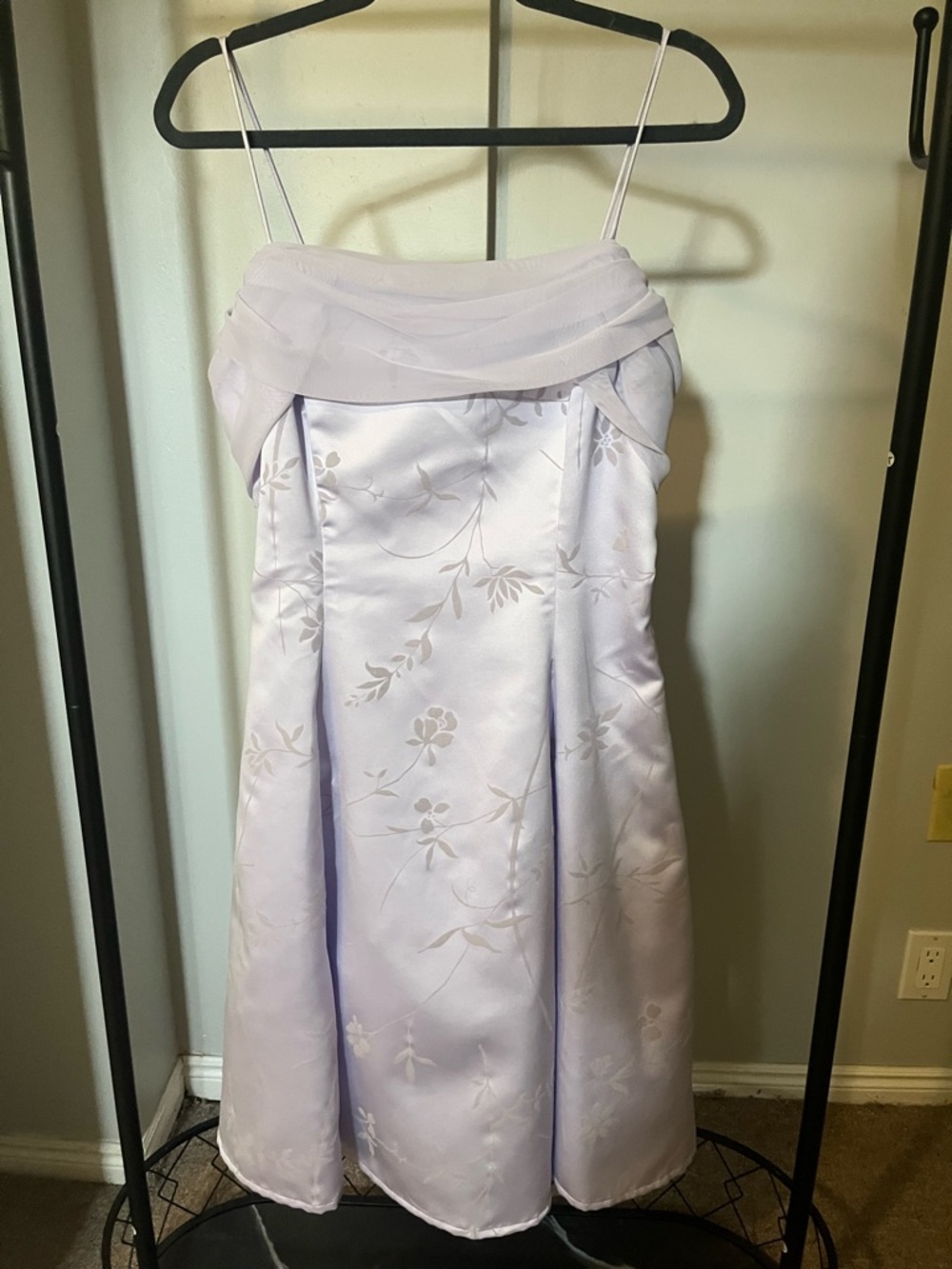 Betsy & Adam Lavender Satin Floral Spaghetti Strap Dress